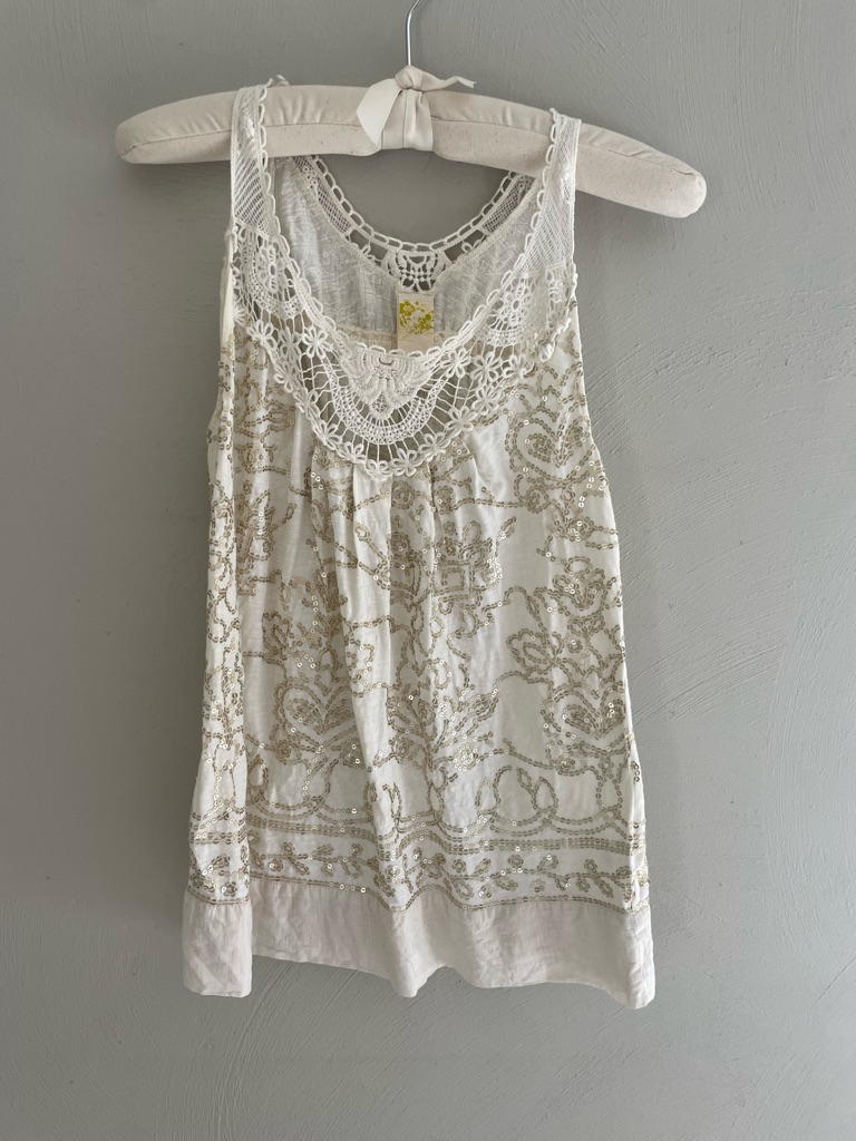Vintage Anthropologie Cream Sequined Tank Top. Size Xs. 100 Percent Cotton